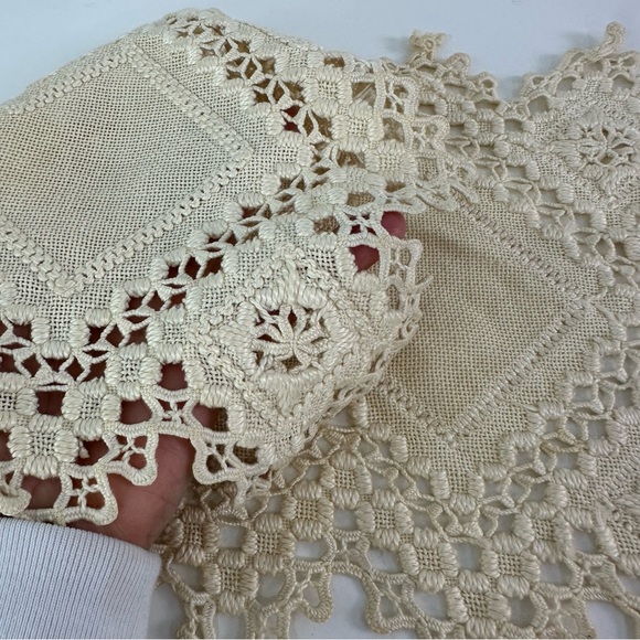 Vintage Cream Color Chic Lace Table Runner with Hardanger Embroidery - Picture 7 of 11